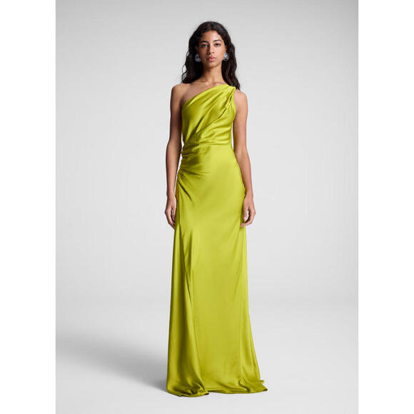 A.L.C Aster Satin One Shoulder Gown green amber